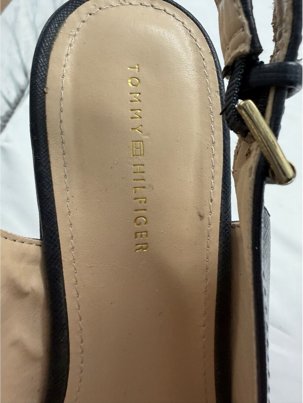 Tommy Hilfiger Twkarra Wedge Sandals Navy Blue Peep Toe Slingback Womens 8M - Picture 7 of 9